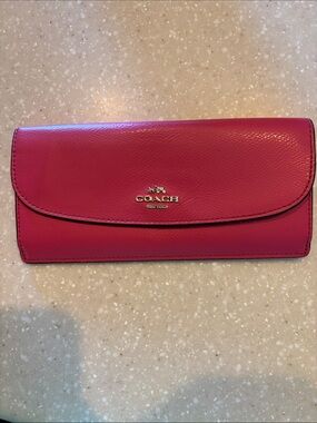 Coach Hot Pink Leather Flap Continental Wallet